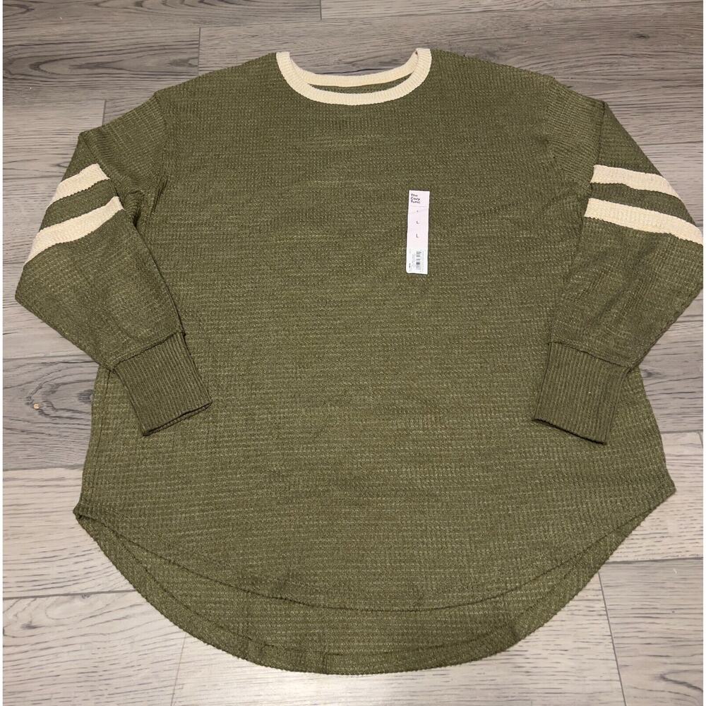 SO Kohls Brand Green Size L The Cozy Tunic Stripped Arm Super Soft Sweater